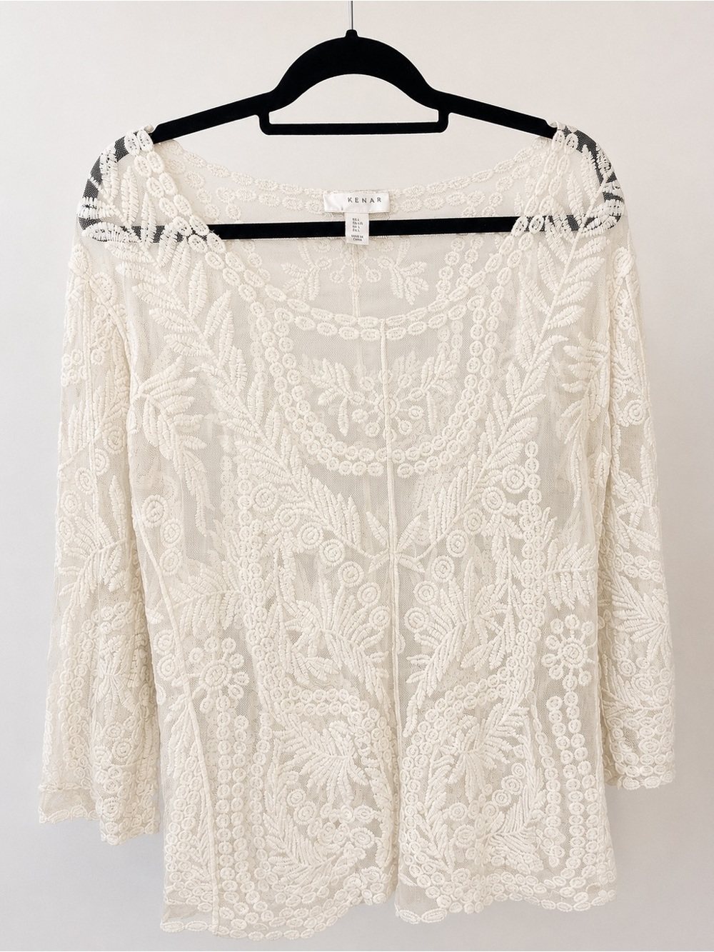 Kenar Women's Cream Embroidered Lace Tunic Top